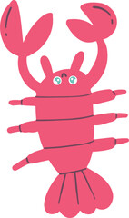 Red Turquoise Cute Lobster Marine Animal Illustration