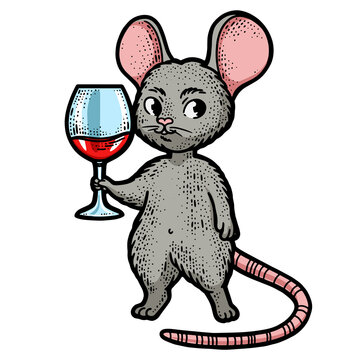 Mouse with wine color sketch PNG illustration with transparent background