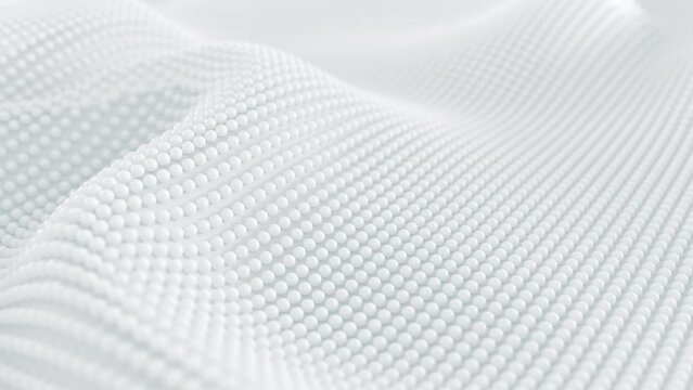 This Stock Motion Graphics Video shows a gently wavy flowing clean and white Shape with spheres abstract corporate background on seamless loop

