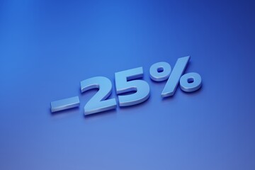 Minus twenty five percent discount on a blue background, 3d render