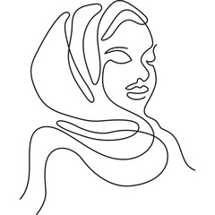 Muslim woman with eyes closed minimal line art