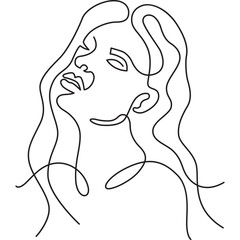 woman long hair with eyes closed minimal line art