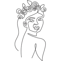 woman wearing a floral headband minimal line art