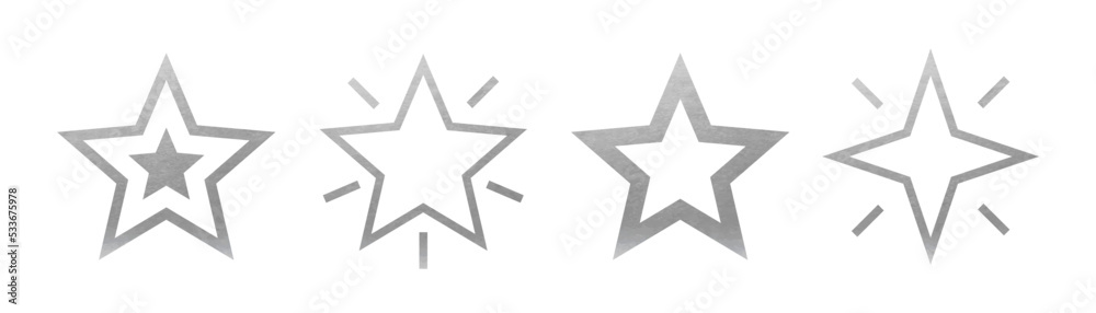 Sticker silver star set on white background