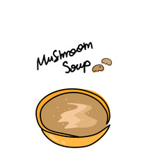 mushroom soup illustration. Mushroom soup puree. linear food illustration for menu, advertising, magazine, cookbooks.