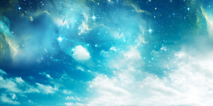 beautiful sky with clouds and space cosmic galaxy with stars like abstract fantasy and magic Universe nebula background 