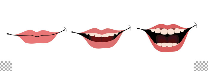 Woman Mouth Illustration Set Transparent Background Solid Color Cartoon Style