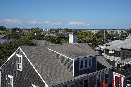 nantucket aerial panorama view on sunny day