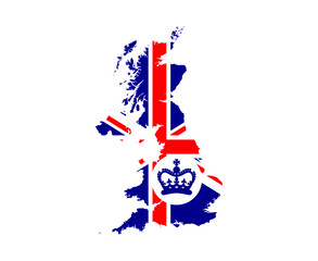 British United Kingdom Flag Map With a Blue Crown National Europe Emblem Icon Vector Illustration Abstract Design Element
