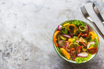 diet menu vegetable vegan fresh vegetable salad on marble background with space for text