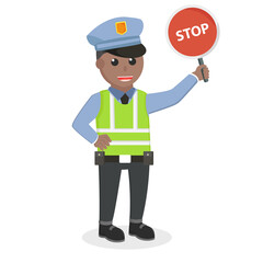 traffic police african holding stop sign design character on white background