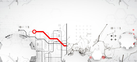 Abstract technology concept. Circuit board, high computer color background. Vector illustration with space for content, web - template, business tech presentation.
