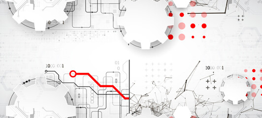 Abstract technology concept. Circuit board, high computer color background. Vector illustration with space for content, web - template, business tech presentation.