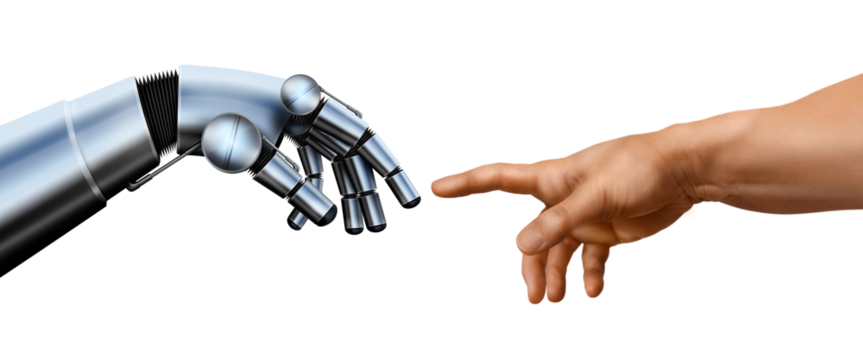 The Creation of Adam. A modern transposition. Combined with a touchpad and a robot hand.