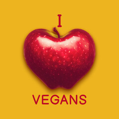 Obraz premium Red apple in a form of human heart, with inscription, on yellow background