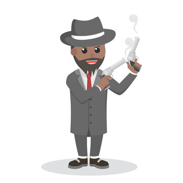 crime boss African holding dual gun design character on white background