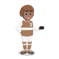 Hockey Player african holding puck design character on white background