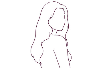 beautiful girl from behind view hand drawn style vector illustration