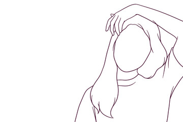 girl raise hand and hold her head hand drawn style vector illustration