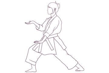 Fototapeta na wymiar young girl doing karate pose hand drawn style vector illustration