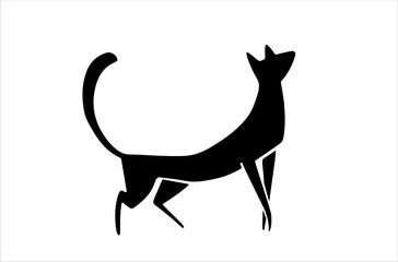 Black cat sihouette, isolated vector. Standing cat