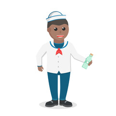 Sailor african holding bottle design character on white background