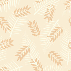 Elegant trendy vector seamless foliage pattern of tropical palm leaves. All over design foliate repeating texture background for printing and textile