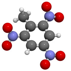Trinitrotoluene (TNT) explosive molecule, chemical structure