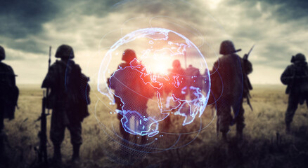 earth and army. international security. Wide angle visual for banners or advertisements. - obrazy, fototapety, plakaty