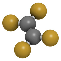 Tetrafluoroethylene (TFE), polytetrafluoroethylene (PTFE) polymer building block. PTFE is used in non-stick coating for cookware and as a lubricant.