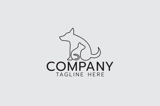 cat and dog logo with a picture of a cat and dog in monoline style.