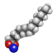 Sodium palmitate soap molecule. Prepared from palm oil by saponification.