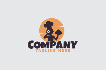 food explorer logo with a chef carrying a food menu and magnifying glass.