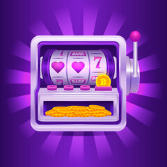 Slot machine with golden crypto coins. Casino jackpot concept in realistic style