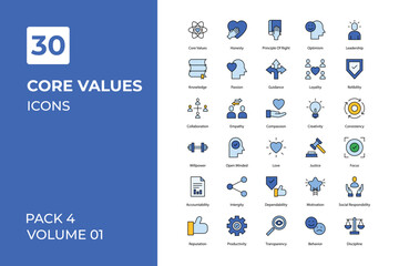 Core Values icons collection. Set vector line with elements for mobile concepts and web apps. Collection modern icons.