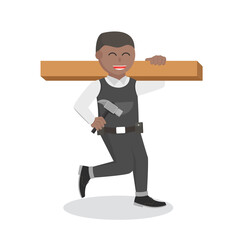 construction worker african Carrying Block Wood design character on white background