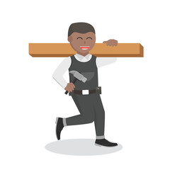 construction worker african Carrying Block Wood design character on white background