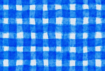 ギンガムチェック　柄　手描き　青
Plaid material. clothing design.