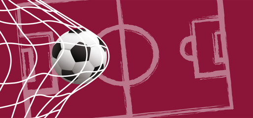 Qatar, ball in goal. Soccer, football cup 2022 game. Vector background banner. wk, ek play model. Sport finale or school, sports game cup. Street ball games