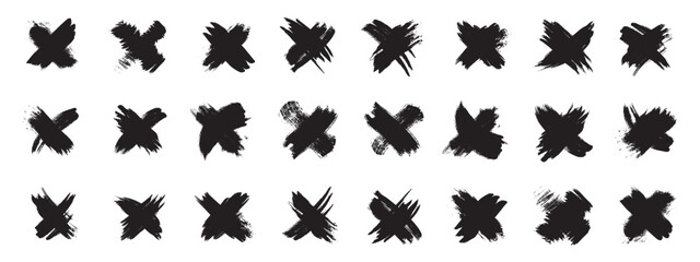Fototapeta premium X Mark Brush Icon Set, Grunge X, Grunge Cross, Brush Drawn X Symbol, Vote Silhouette, Scribble Crosses,