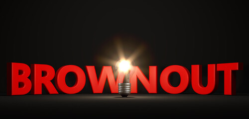 lighting light bulb in front of text brownout - 3D Illustration