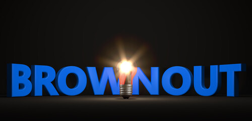 lighting light bulb in front of text brownout - 3D Illustration