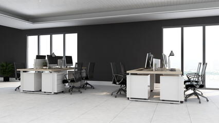 office area with blank wall 3d design interior	
