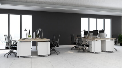 office area with blank wall 3d design interior	
