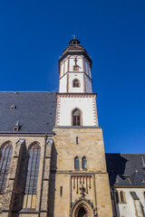 Fototapeta na wymiar Tower of the historic Thomaskirche church in Leipzig, Germany