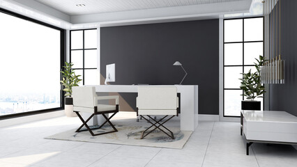 3d office minimalist room with wooden design interior	