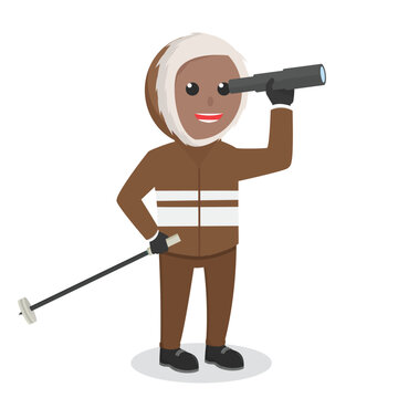 polar explorer african character use telescope design character on white background