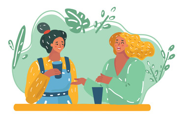 Positive two young women communication together.