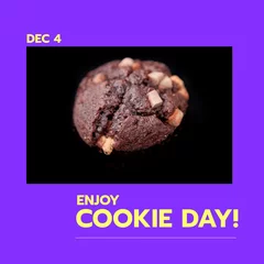  Composition of enjoy cookie day text over cookie on purple background © vectorfusionart