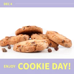  Composition of enjoy cookie day text over cookies on white background © vectorfusionart